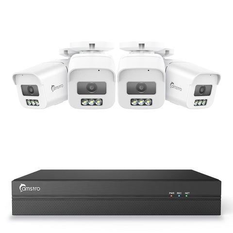 Camstro 4K 8-Kanal PoE CCTV-Überwachungssystem, 4K NVR mit 4× 8MP IP-Kameras, Farbnachtsicht, Anpassbare Bewegungszonen, Umfassende Intelligente Erkennung, Zwei-Wege-Audio-Gegensprechanlage, IP67 Wetterfest