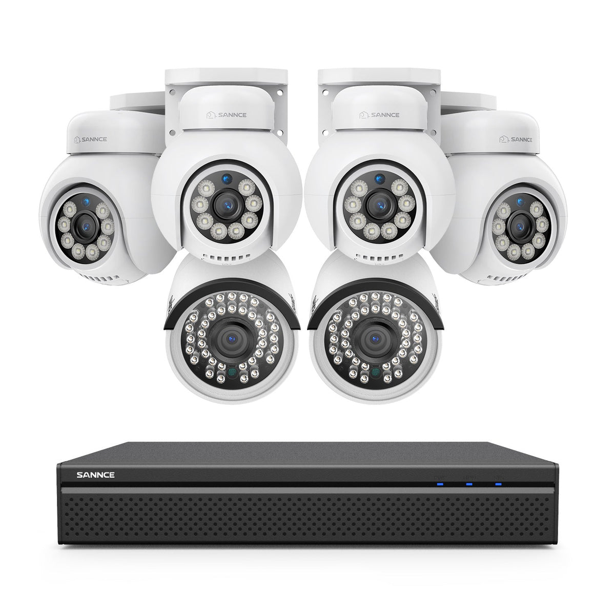 16 Kanal 4K PoE Bullet & PTZ Sicherheitskamerasystem, 8MP PoE IP Kameras für den Außenbereich, schwenk- und neigbar, ONVIF unterstützter NVR, Zwei-Wege-Audio, intelligente Personen-/Fahrzeugerkennung (4x PT-Kameras+2x IP-Kameras)