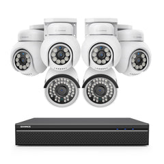 16 Kanal 4K PoE Bullet & PTZ Sicherheitskamerasystem, 8MP PoE IP Kameras für den Außenbereich, schwenk- und neigbar, ONVIF unterstützter NVR, Zwei-Wege-Audio, intelligente Personen-/Fahrzeugerkennung (4x PT-Kameras+2x IP-Kameras)