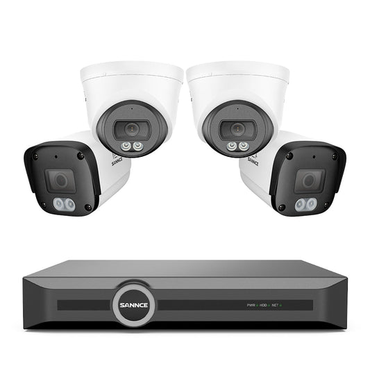 4K PoE-Sicherheitskamerasystem mit Audio, KI-Erkennung, Dual-Light-Farbnachtsicht und IP67-Wasserschutz (8-Kanal-NVR + 4 Kameras)