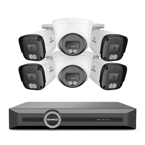 4K PoE-Sicherheitskamerasystem mit Audio, S+265-Komprimierung, KI-Erkennung, Dual-Light-Farbnachtsicht und IP67-Wasserschutz (8-Kanal-NVR + 6 Kameras)
