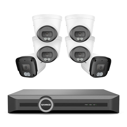 4K PoE-Sicherheitskamerasystem mit Audio, S+265-Komprimierung, KI-Erkennung, Dual-Light-Farbnachtsicht und IP67-Wasserschutz (8-Kanal-NVR + 6 Kameras)