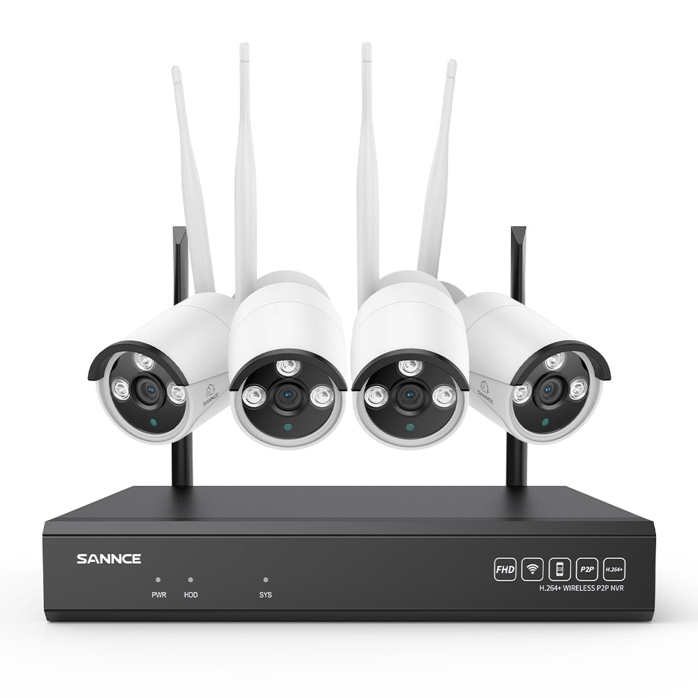 WLAN 3MP 10CH Überwachungskamera Set für Außen,  Audioaufnahme, IP66 Wasserdicht, KI-Personenerkennung, Alexa Unterstützung (4x3MP IP Bullet-Kamera und 8MP 10CH NVR)