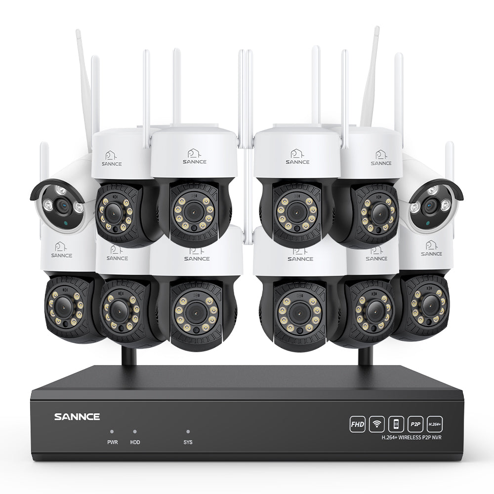 5MP 16-Kanal WLAN CCTV-Kamerasystem mit 8MP NVR, 5MP Schwenk- & Neige-IP-Kameras, Audioaufnahme, KI-Menscherkennung, Kompatibel mit Alexa (10× PT-Kameras, 2× Bullet-Kameras, 8MP 16CH NVR)