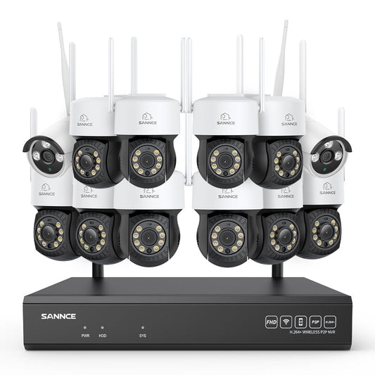 5MP 16-Kanal WLAN CCTV-Kamerasystem mit 8MP NVR, 5MP Schwenk- & Neige-IP-Kameras, Audioaufnahme, KI-Menscherkennung, Kompatibel mit Alexa (10× PT-Kameras, 2× Bullet-Kameras, 8MP 16CH NVR)