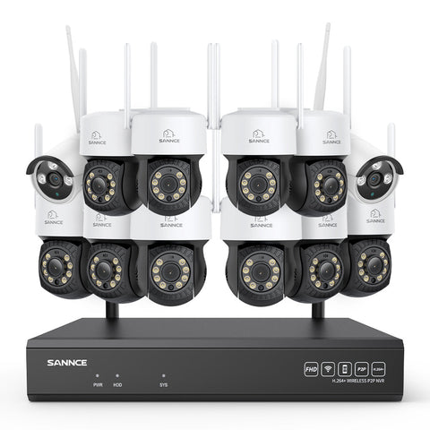 5MP 16-Kanal WLAN CCTV-Kamerasystem mit 8MP NVR, 5MP Schwenk- & Neige-IP-Kameras, Audioaufnahme, KI-Menscherkennung, Kompatibel mit Alexa (10× PT-Kameras, 2× Bullet-Kameras, 8MP 16CH NVR)