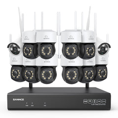3MP 16-Kanal Kabelloses CCTV-Überwachungssystem mit PT- & Bullet-Kameras, 8MP NVR, 3MP WLAN-IP-Kamera, Gegensprechfunktion, IP66 Wasserdicht, Smarte KI-Personenerkennung, Kompatibel mit Alexa