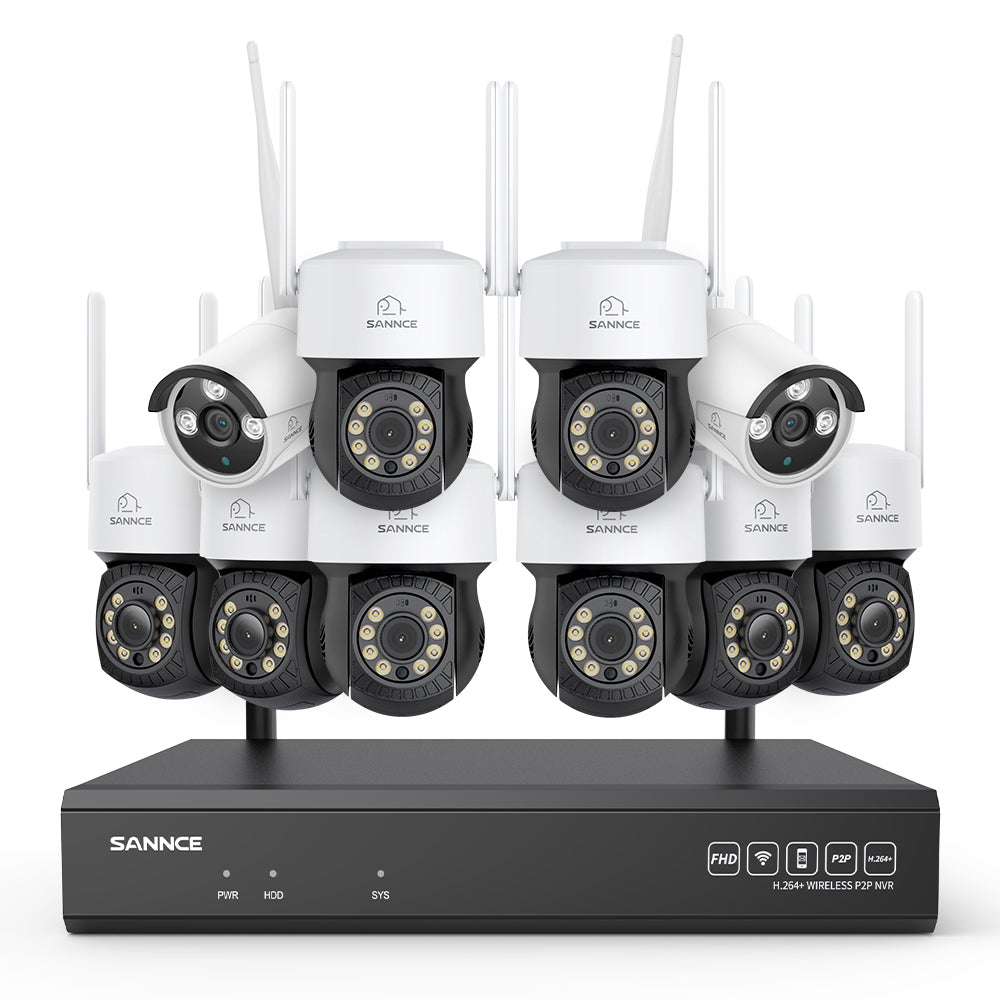 3MP 16-Kanal Kabelloses CCTV-Überwachungssystem mit PT- & Bullet-Kameras, 8MP NVR, 3MP WLAN-IP-Kamera, Gegensprechfunktion, IP66 Wasserdicht, Smarte KI-Personenerkennung, Kompatibel mit Alexa