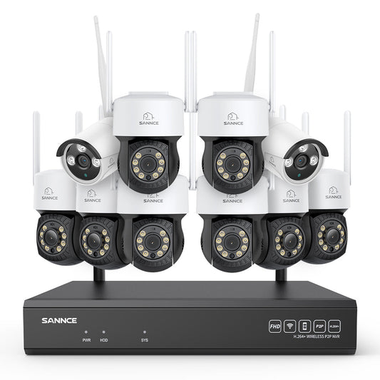 3MP 16-Kanal Kabelloses CCTV-Überwachungssystem mit PT- & Bullet-Kameras, 8MP NVR, 3MP WLAN-IP-Kamera, Gegensprechfunktion, IP66 Wasserdicht, Smarte KI-Personenerkennung, Kompatibel mit Alexa