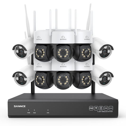 5MP 16-Kanal WLAN CCTV-Kamerasystem mit 8MP NVR, 5MP Schwenk- & Neige-IP-Kameras, Audioaufnahme, KI-Menscherkennung, Kompatibel mit Alexa (6× PT-Kameras, 4× Bullet-Kameras, 8MP 16CH NVR)