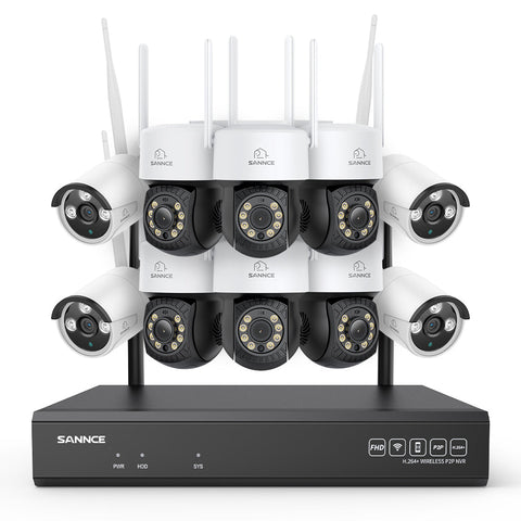 5MP 16-Kanal WLAN CCTV-Kamerasystem mit 8MP NVR, 5MP Schwenk- & Neige-IP-Kameras, Audioaufnahme, KI-Menscherkennung, Kompatibel mit Alexa (6× PT-Kameras, 4× Bullet-Kameras, 8MP 16CH NVR)