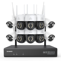 3MP 16-Kanal Kabelloses CCTV-Überwachungssystem mit PT- & Bullet-Kameras, 8MP NVR, 3MP WLAN-IP-Kamera, Gegensprechfunktion, IP66 Wasserdicht, Smarte KI-Personenerkennung, Kompatibel mit Alexa