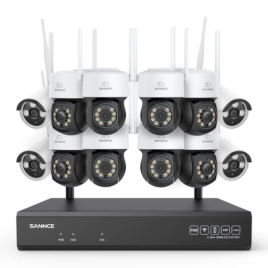3MP 16-Kanal Kabelloses CCTV-Überwachungssystem mit PT- & Bullet-Kameras, 8MP NVR, 3MP WLAN-IP-Kamera, Gegensprechfunktion, IP66 Wasserdicht, Smarte KI-Personenerkennung, Kompatibel mit Alexa