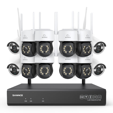 3MP 16-Kanal Kabelloses CCTV-Überwachungssystem mit PT- & Bullet-Kameras, 8MP NVR, 3MP WLAN-IP-Kamera, Gegensprechfunktion, IP66 Wasserdicht, Smarte KI-Personenerkennung, Kompatibel mit Alexa