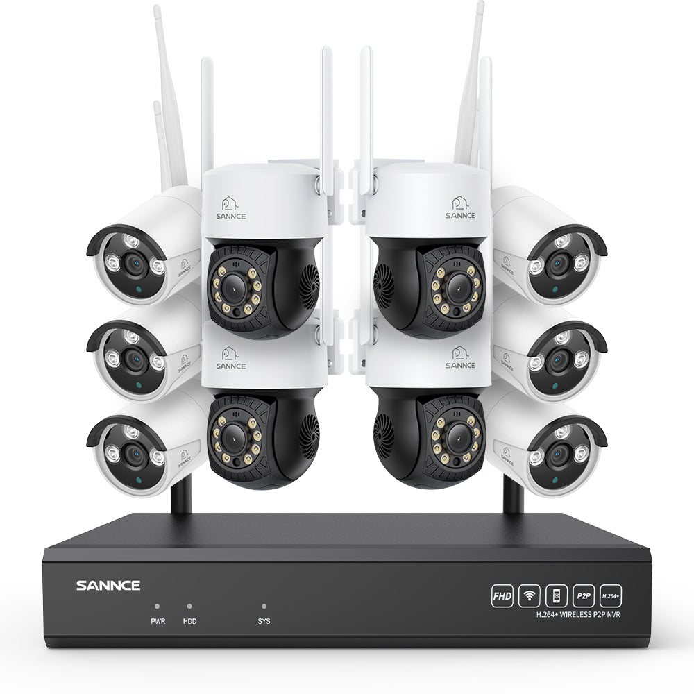 3MP 16-Kanal Kabelloses CCTV-Überwachungssystem mit PT- & Bullet-Kameras, 8MP NVR, 3MP WLAN-IP-Kamera, Gegensprechfunktion, IP66 Wasserdicht, Smarte KI-Personenerkennung, Kompatibel mit Alexa