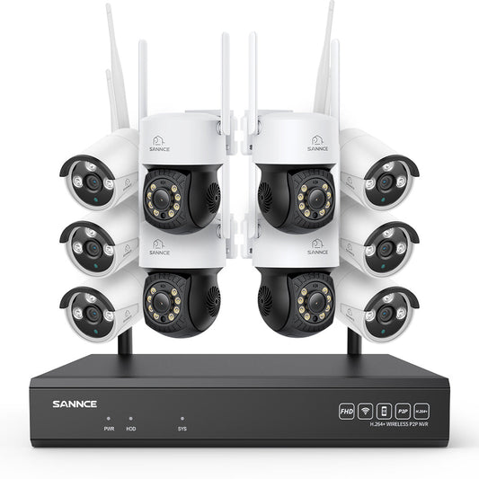 5MP 16-Kanal WLAN CCTV-Kamerasystem mit 8MP NVR, 5MP Schwenk- & Neige-IP-Kameras, Audioaufnahme, KI-Menscherkennung, Kompatibel mit Alexa (4× PT-Kameras, 6× Bullet-Kameras, 8MP 16CH NVR)