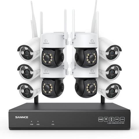 5MP 16-Kanal WLAN CCTV-Kamerasystem mit 8MP NVR, 5MP Schwenk- & Neige-IP-Kameras, Audioaufnahme, KI-Menscherkennung, Kompatibel mit Alexa (4× PT-Kameras, 6× Bullet-Kameras, 8MP 16CH NVR)