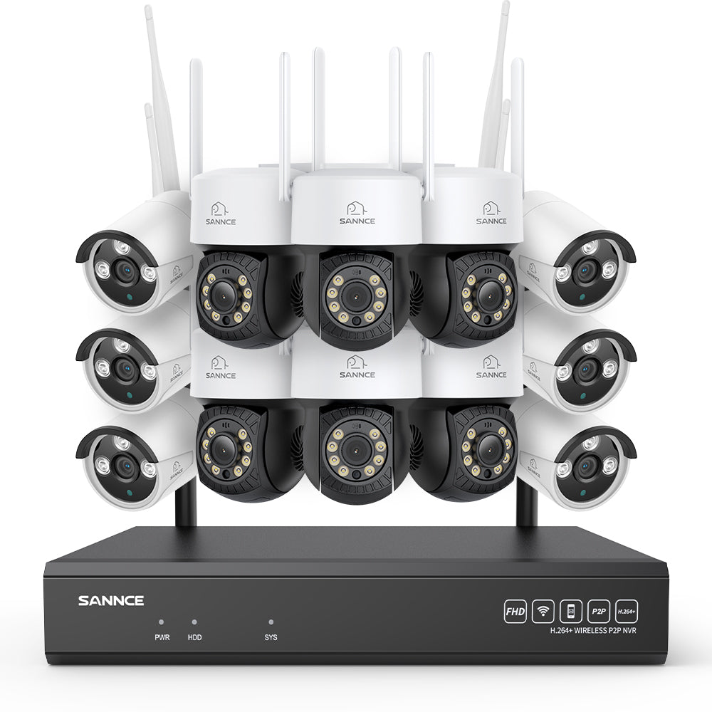 3MP 16-Kanal Kabelloses CCTV-Überwachungssystem mit PT- & Bullet-Kameras, 8MP NVR, 3MP WLAN-IP-Kamera, Gegensprechfunktion, IP66 Wasserdicht, Smarte KI-Personenerkennung, Kompatibel mit Alexa