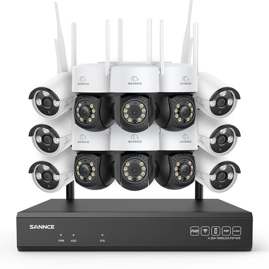 3MP 16-Kanal Kabelloses CCTV-Überwachungssystem mit PT- & Bullet-Kameras, 8MP NVR, 3MP WLAN-IP-Kamera, Gegensprechfunktion, IP66 Wasserdicht, Smarte KI-Personenerkennung, Kompatibel mit Alexa