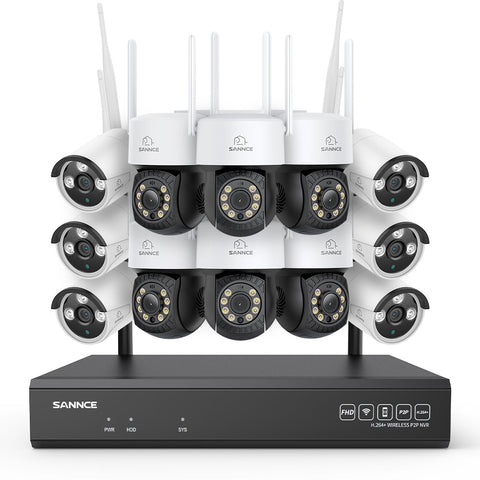 5MP 16-Kanal WLAN CCTV-Kamerasystem mit 8MP NVR, 5MP Schwenk- & Neige-IP-Kameras, Audioaufnahme, KI-Menscherkennung, Kompatibel mit Alexa (6× PT-Kameras, 6× Bullet-Kameras, 8MP 16CH NVR)