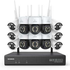 3MP 16-Kanal Kabelloses CCTV-Überwachungssystem mit PT- & Bullet-Kameras, 8MP NVR, 3MP WLAN-IP-Kamera, Gegensprechfunktion, IP66 Wasserdicht, Smarte KI-Personenerkennung, Kompatibel mit Alexa