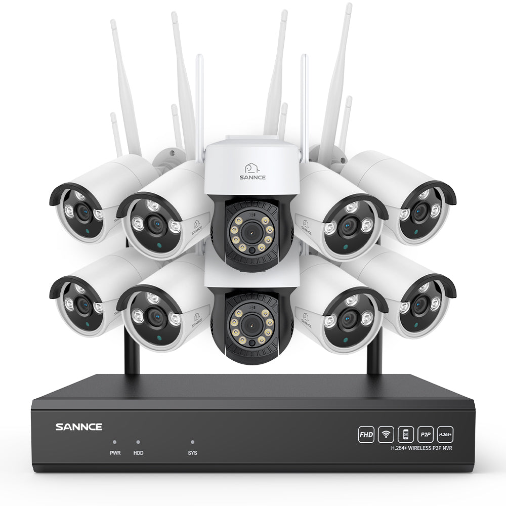3MP 16-Kanal Kabelloses CCTV-Überwachungssystem mit PT- & Bullet-Kameras, 8MP NVR, 3MP WLAN-IP-Kamera, Gegensprechfunktion, IP66 Wasserdicht, Smarte KI-Personenerkennung, Kompatibel mit Alexa