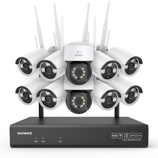 5MP 16-Kanal WLAN CCTV-Kamerasystem mit 8MP NVR, 5MP Schwenk- & Neige-IP-Kameras, Audioaufnahme, KI-Menscherkennung, Kompatibel mit Alexa (2× PT-Kameras, 8× Bullet-Kameras, 8MP 16CH NVR)