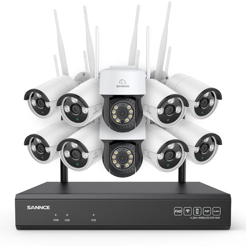 3MP 16-Kanal Kabelloses CCTV-Überwachungssystem mit PT- & Bullet-Kameras, 8MP NVR, 3MP WLAN-IP-Kamera, Gegensprechfunktion, IP66 Wasserdicht, Smarte KI-Personenerkennung, Kompatibel mit Alexa