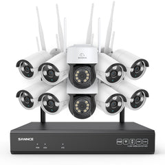 3MP 16-Kanal Kabelloses CCTV-Überwachungssystem mit PT- & Bullet-Kameras, 8MP NVR, 3MP WLAN-IP-Kamera, Gegensprechfunktion, IP66 Wasserdicht, Smarte KI-Personenerkennung, Kompatibel mit Alexa
