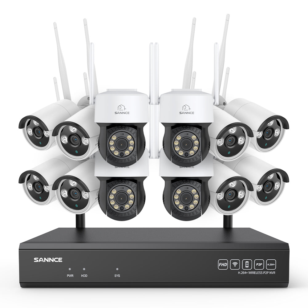 3MP 16-Kanal Kabelloses CCTV-Überwachungssystem mit PT- & Bullet-Kameras, 8MP NVR, 3MP WLAN-IP-Kamera, Gegensprechfunktion, IP66 Wasserdicht, Smarte KI-Personenerkennung, Kompatibel mit Alexa