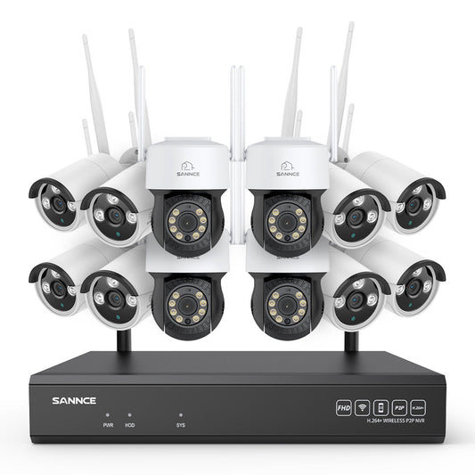 5MP 16-Kanal WLAN CCTV-Kamerasystem mit 8MP NVR, 5MP Schwenk- & Neige-IP-Kameras, Audioaufnahme, KI-Menscherkennung, Kompatibel mit Alexa (4× PT-Kameras, 8× Bullet-Kameras, 8MP 16CH NVR)