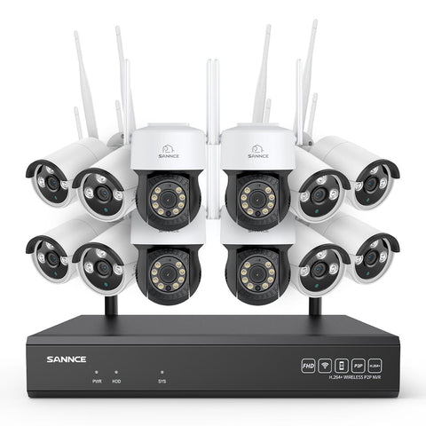 3MP 16-Kanal Kabelloses CCTV-Überwachungssystem mit PT- & Bullet-Kameras, 8MP NVR, 3MP WLAN-IP-Kamera, Gegensprechfunktion, IP66 Wasserdicht, Smarte KI-Personenerkennung, Kompatibel mit Alexa