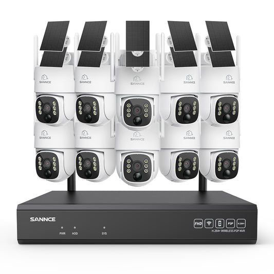 4MP WLAN-Überwachungssystem mit 10 PTZ-Solarkameras & 16-Kanal 8MP NVR, Wi-Fi 6, KI + PIR, 8000-mAh-Akku, Farbnachtsicht, Zwei-Wege-Audio