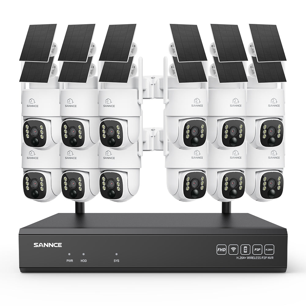 4MP WLAN-Überwachungssystem mit 12 PTZ-Solarkameras & 16-Kanal 8MP NVR, Wi-Fi 6, KI + PIR, 8000-mAh-Akku, Farbnachtsicht, Zwei-Wege-Audio