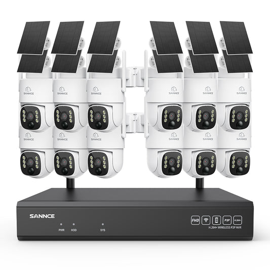 4MP WLAN-Überwachungssystem mit 12 PTZ-Solarkameras & 16-Kanal 8MP NVR, Wi-Fi 6, KI + PIR, 8000-mAh-Akku, Farbnachtsicht, Zwei-Wege-Audio