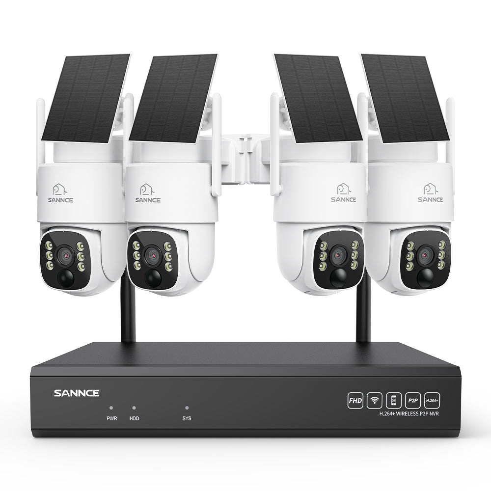 4MP WLAN-Überwachungssystem mit 4 PTZ-Solarkameras & 16-Kanal 8MP NVR, Wi-Fi 6, KI + PIR, 8000-mAh-Akku, Farbnachtsicht, Zwei-Wege-Audio