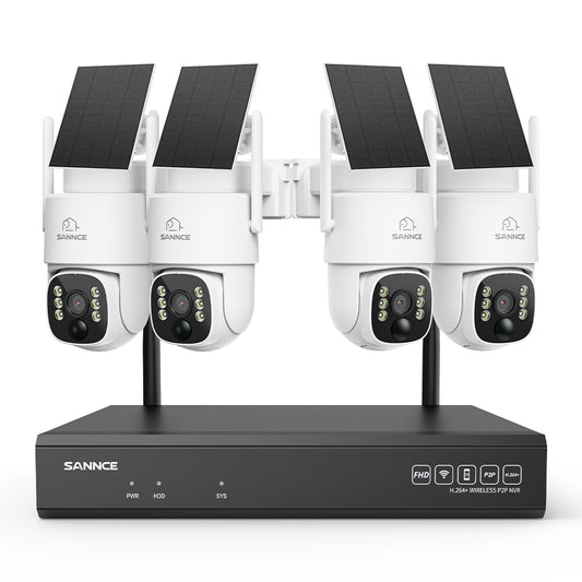 4MP WLAN-Überwachungssystem mit 4 PTZ-Solarkameras & 16-Kanal 8MP NVR, Wi-Fi 6, KI + PIR, 8000-mAh-Akku, Farbnachtsicht, Zwei-Wege-Audio