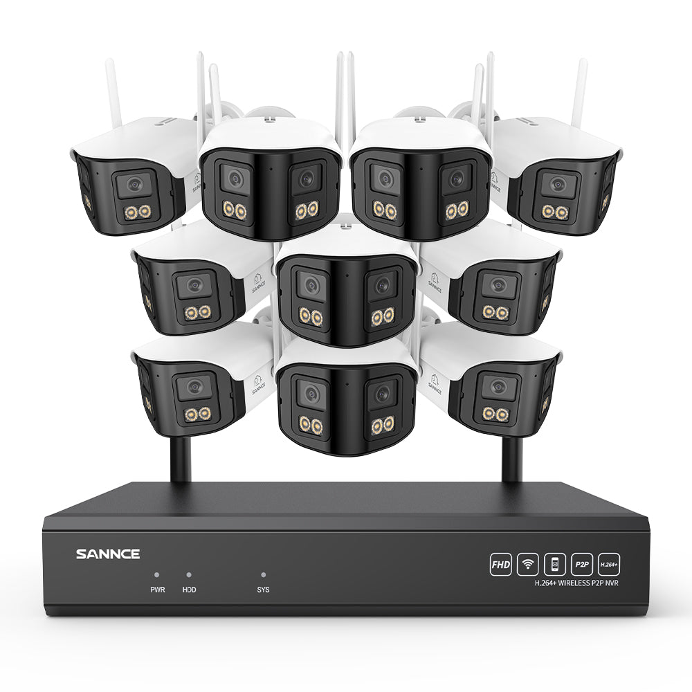 4MP 16-Kanal WLAN Überwachungssystem mit 8MP NVR, 10 Dual-Objektiv Kameras, 170° Weitwinkel, Farb-Nachtsicht, KI-Erkennung, Kompatibel mit Alexa