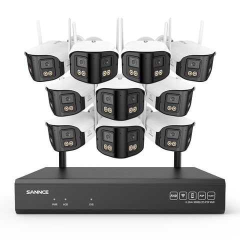 4MP 16-Kanal WLAN Überwachungssystem mit 8MP NVR, 10 Dual-Objektiv Kameras, 170° Weitwinkel, Farb-Nachtsicht, KI-Erkennung, Kompatibel mit Alexa
