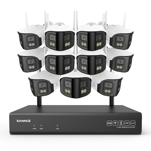 4MP 16-Kanal WLAN Überwachungssystem mit 8MP NVR, 11 Dual-Objektiv Kameras, 170° Weitwinkel, Farb-Nachtsicht, KI-Erkennung, Kompatibel mit Alexa
