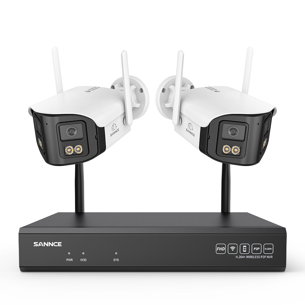 4MP 16-Kanal WLAN Überwachungssystem mit 8MP NVR, 2 Dual-Objektiv Kameras, 170° Weitwinkel, Farb-Nachtsicht, KI-Erkennung, Kompatibel mit Alexa