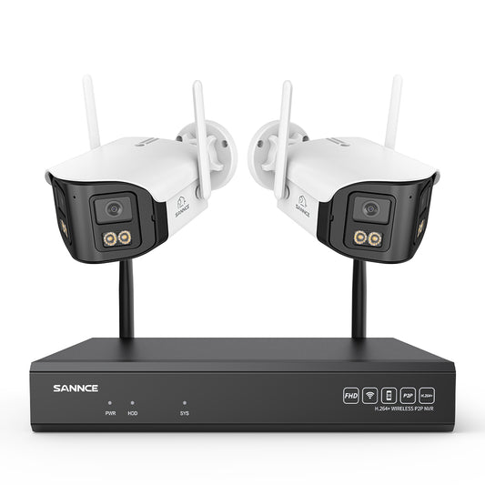 4MP 16-Kanal WLAN Überwachungssystem mit 8MP NVR, 2 Dual-Objektiv Kameras, 170° Weitwinkel, Farb-Nachtsicht, KI-Erkennung, Kompatibel mit Alexa