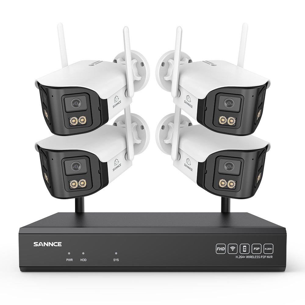 4MP 16-Kanal WLAN Überwachungssystem mit 8MP NVR, 4 Dual-Objektiv Kameras, 170° Weitwinkel, Farb-Nachtsicht, KI-Erkennung, Kompatibel mit Alexa