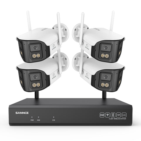 4MP 16-Kanal WLAN Überwachungssystem mit 8MP NVR, 4 Dual-Objektiv Kameras, 170° Weitwinkel, Farb-Nachtsicht, KI-Erkennung, Kompatibel mit Alexa