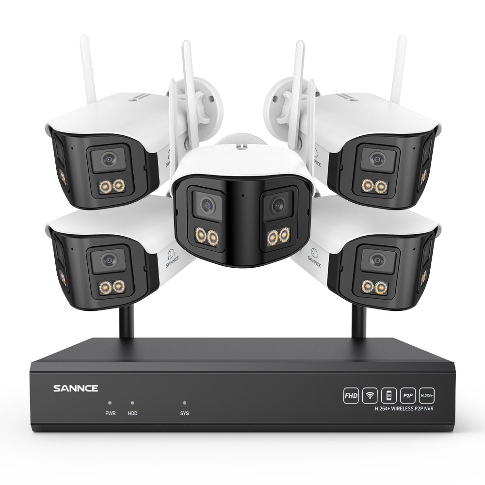 4MP 16-Kanal WLAN Überwachungssystem mit 8MP NVR, 5 Dual-Objektiv Kameras, 170° Weitwinkel, Farb-Nachtsicht, KI-Erkennung, Kompatibel mit Alexa