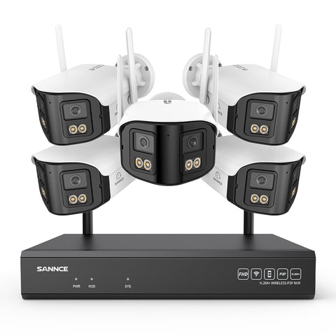 4MP 16-Kanal WLAN Überwachungssystem mit 8MP NVR, 5 Dual-Objektiv Kameras, 170° Weitwinkel, Farb-Nachtsicht, KI-Erkennung, Kompatibel mit Alexa