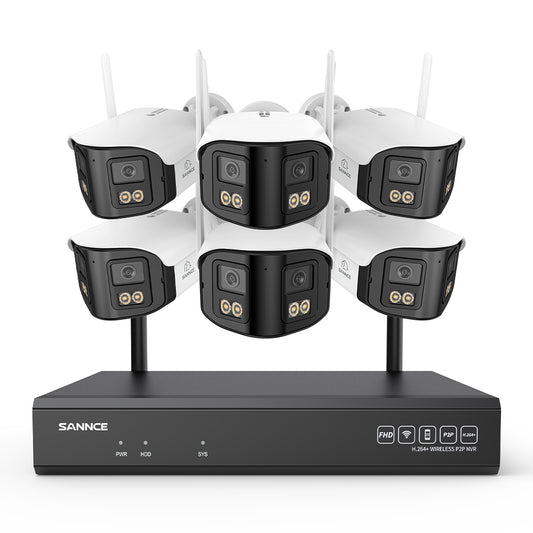 4MP 16-Kanal WLAN Überwachungssystem mit 8MP NVR, 6 Dual-Objektiv Kameras, 170° Weitwinkel, Farb-Nachtsicht, KI-Erkennung, Kompatibel mit Alexa