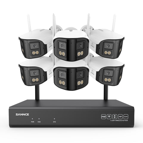 4MP 16-Kanal WLAN Überwachungssystem mit 8MP NVR, 6 Dual-Objektiv Kameras, 170° Weitwinkel, Farb-Nachtsicht, KI-Erkennung, Kompatibel mit Alexa