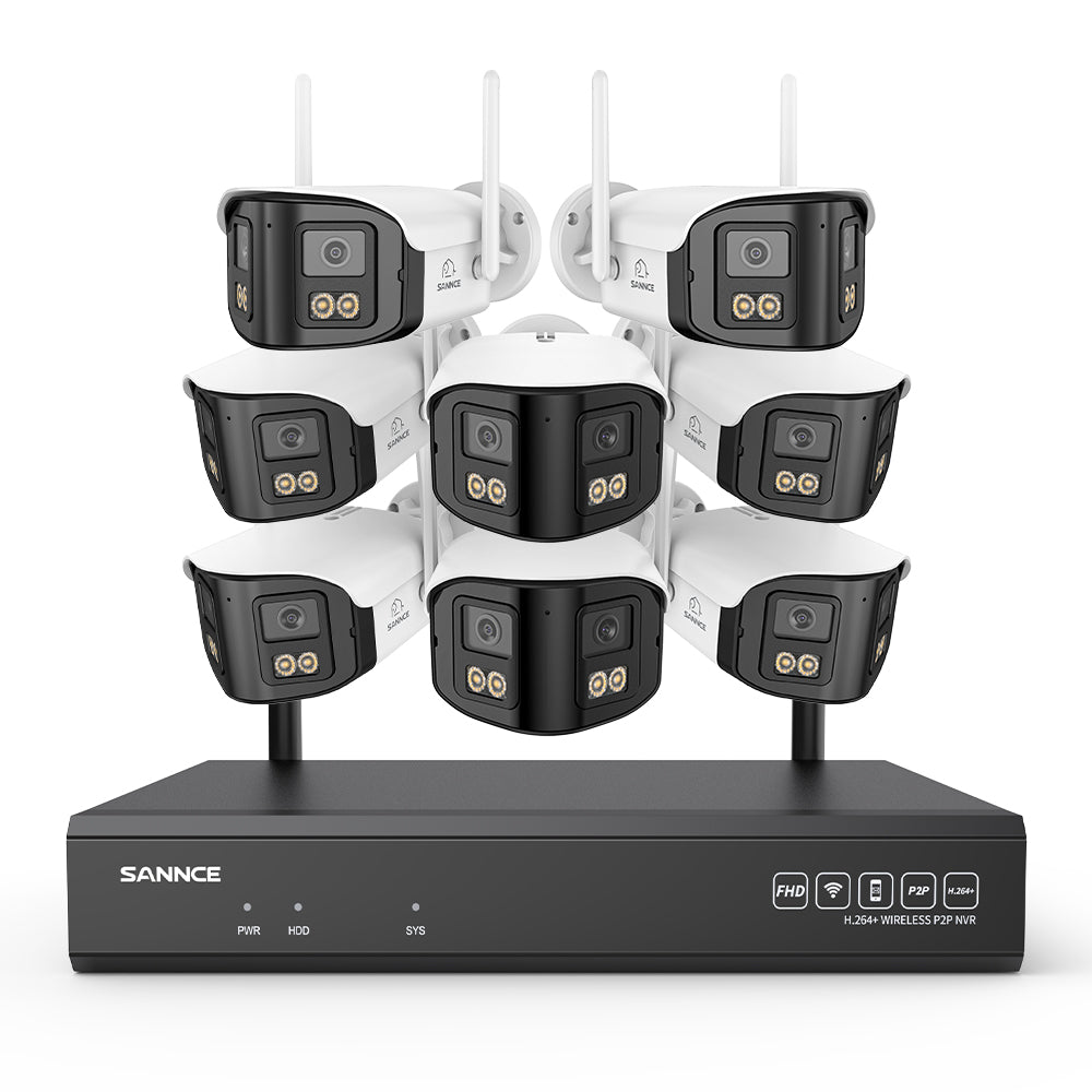 4MP 16-Kanal WLAN Überwachungssystem mit 8MP NVR, 8 Dual-Objektiv Kameras, 170° Weitwinkel, Farb-Nachtsicht, KI-Erkennung, Kompatibel mit Alexa