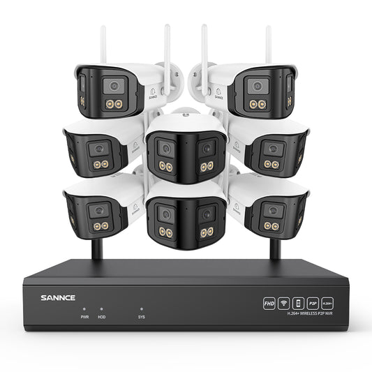 4MP 16-Kanal WLAN Überwachungssystem mit 8MP NVR, 8 Dual-Objektiv Kameras, 170° Weitwinkel, Farb-Nachtsicht, KI-Erkennung, Kompatibel mit Alexa
